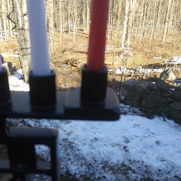 Unique handmade rustic hanukiah metal and stained glass Judaic candelabra - Picture 7 of 16